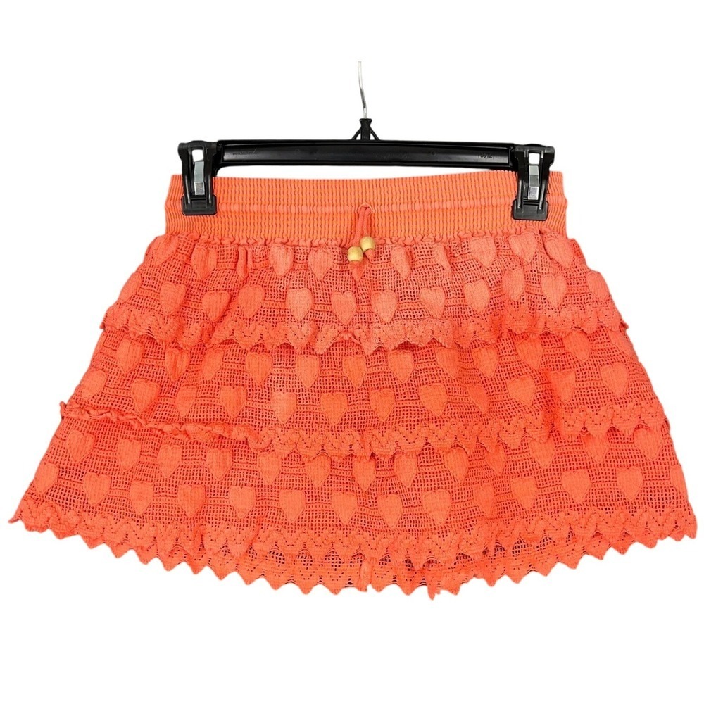 Cotton Collection Tiered Heart Crochet Skirt Orange Ruffle Pull On‎ L Kids Girls